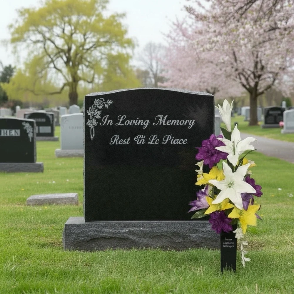 Flower Arrangement Purple White Yellow Cemetery Memorial Metal Vase NEW